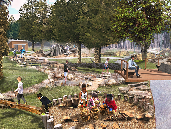This rendering shows another view from the center of the first play zone. 